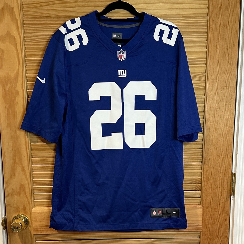 New York Giants Nike Royal Blue On Field Jersey with White Number 26 BARKLEY